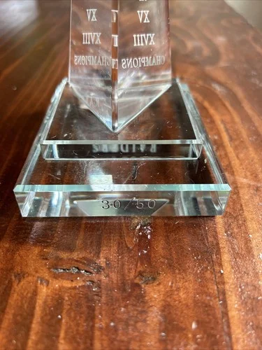 Oakland Raider Super Bowl Champions 8” Glass Crystal Etched Trophy Clear Replica 4